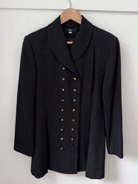 Vintage BIGI Japan Black Double Breasted Gold Button Military Blazer Jacket